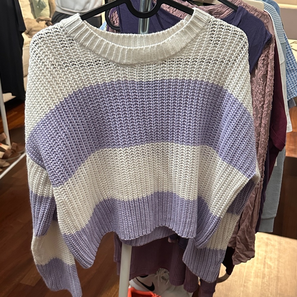 moon & madison Lavender and White Striped Sweater